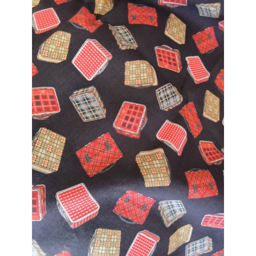 MODA Fabric 36"x44" Travel Theme Suitcase Luggage Quilt Craft Retro Red Black